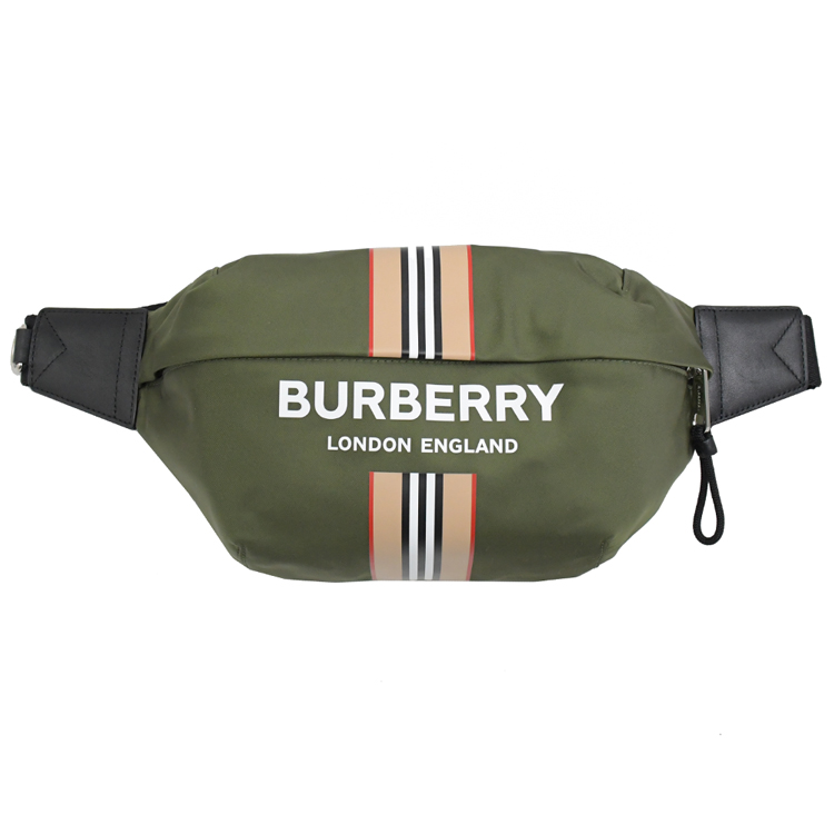 BURBERRY 8035766 燙印LOGO 經典條紋尼龍胸口/腰包.綠