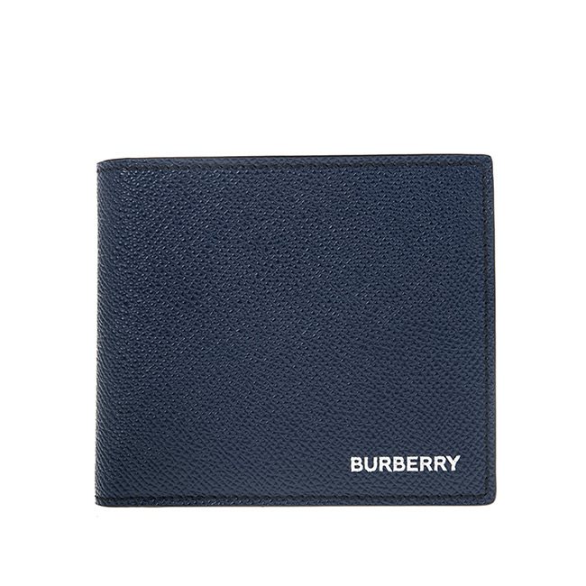 BURBERRY 新款字母烙印銀字品牌LOGO防刮牛皮八卡短夾 (藍色)