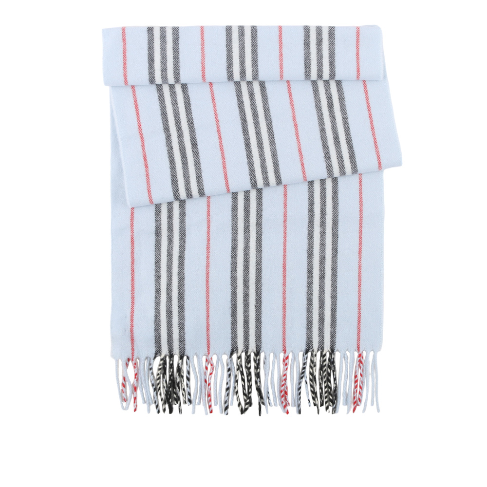 BURBERRY Icon Stripe 經典條紋喀什米爾及羊毛圍巾(淡藍色) 80368751