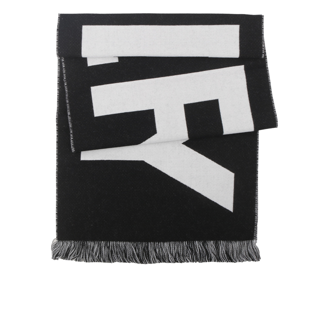 BURBERRY Logo 徽標羊毛圍巾(黑色/白色) 8054214 A1189