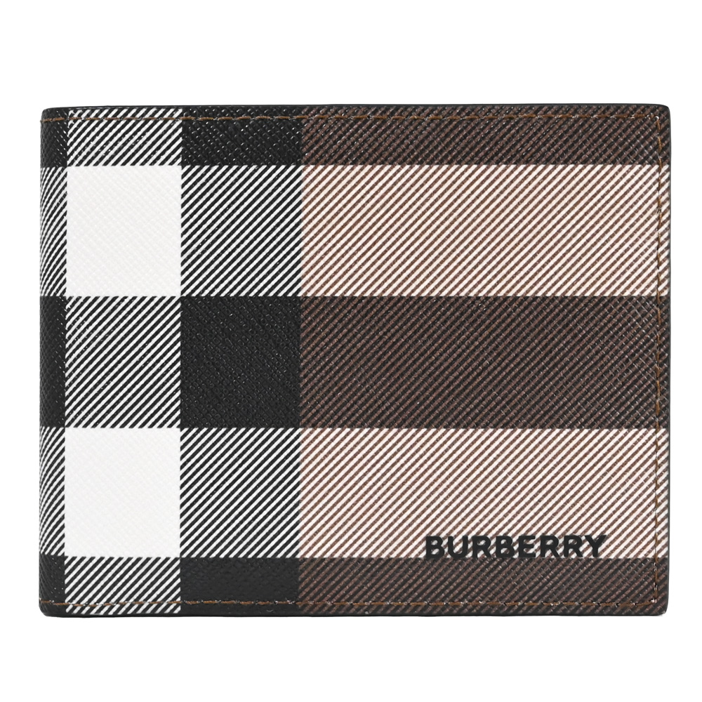 BURBERRY 8052796 經典英式格紋印花對開6卡短夾.樺木棕