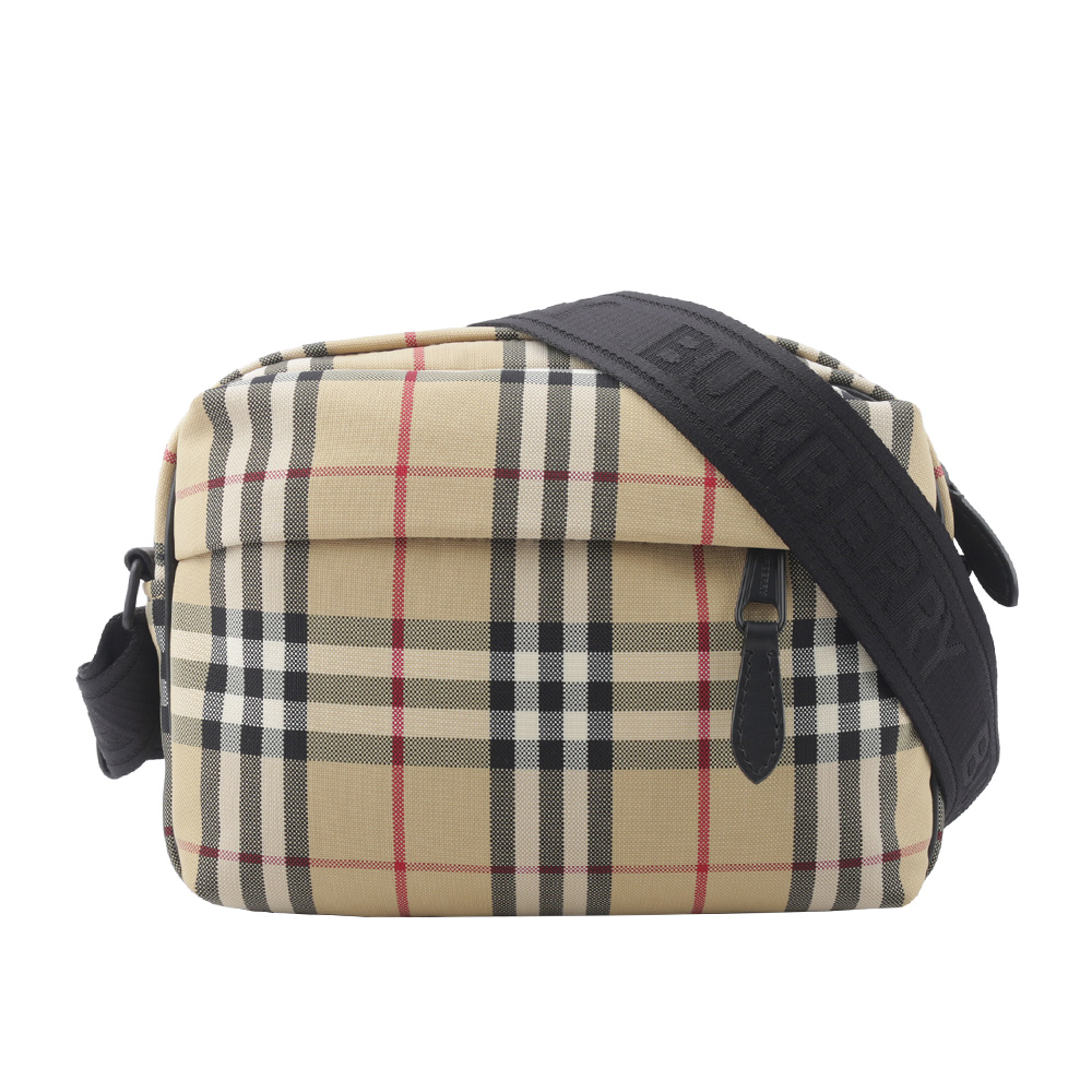 BURBERRY Paddy 格紋尼龍帆布拉鍊斜揹包(經典米色) 8084111
