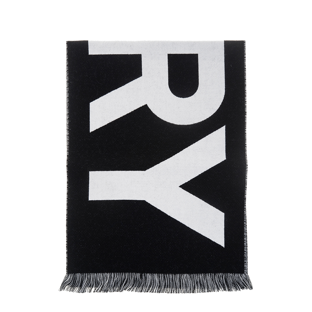 BURBERRY 經典LOGO徽標羊毛流蘇圍巾 (白色/黑色)188X33CM