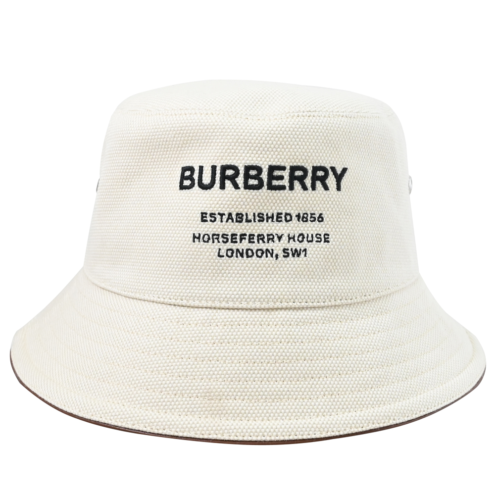BURBERRY 8057401 電繡LOGO漁夫帽/遮陽帽.米/咖邊