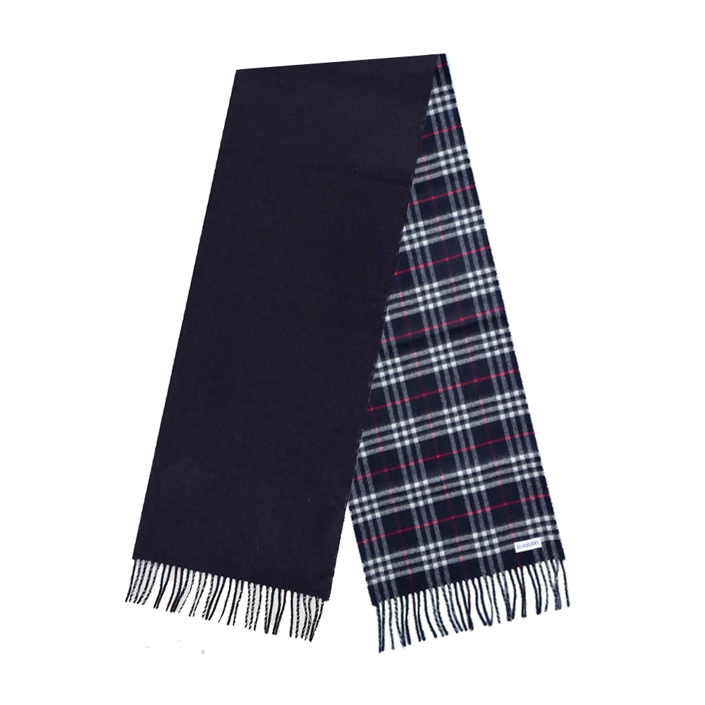 BURBERRY雙面兩用格紋羊絨圍巾(海軍藍)