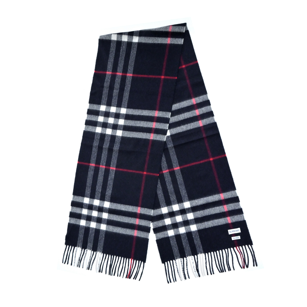 BURBERRY格紋羊絨圍巾(海軍藍)