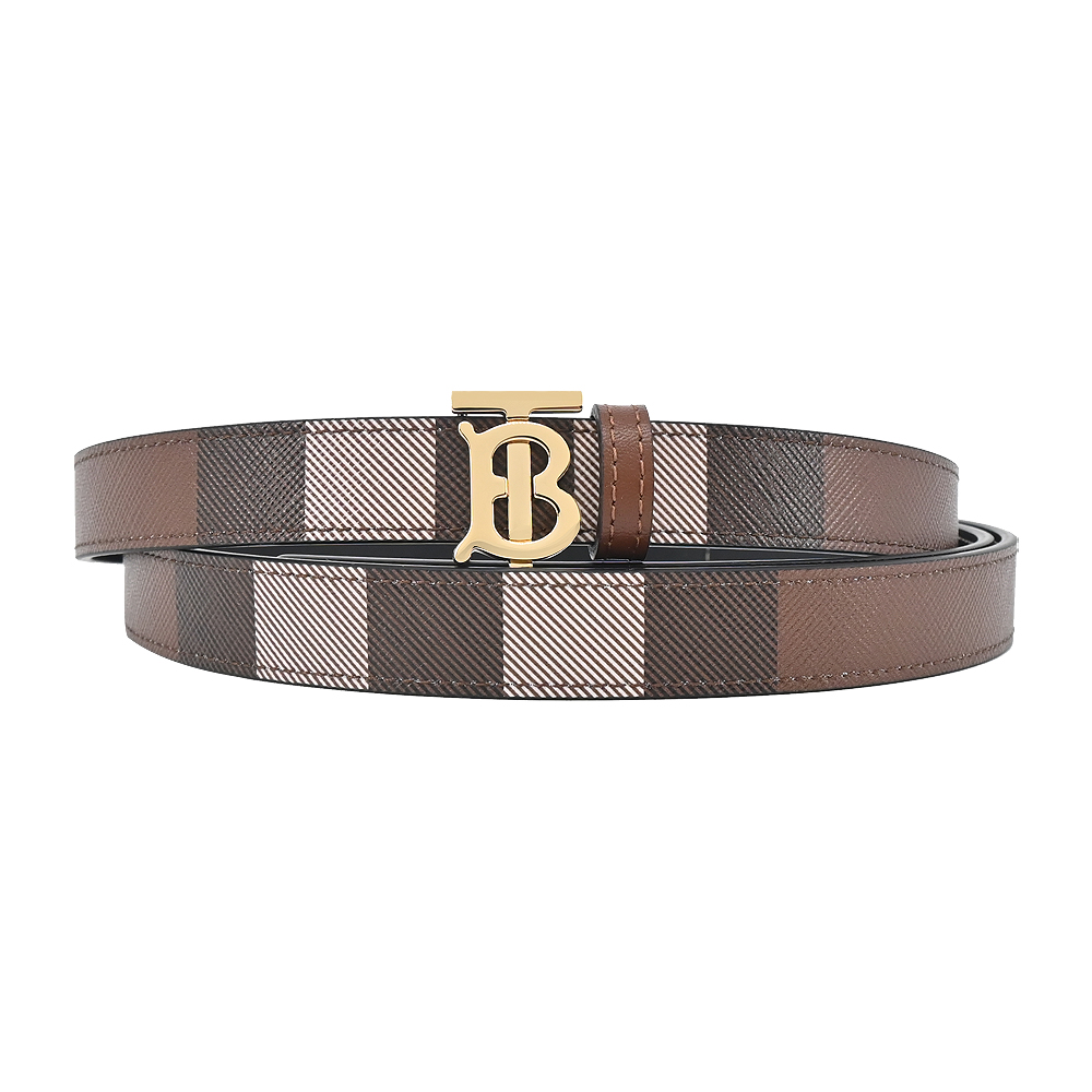 BURBERRY TB LOGO皮革雙面兩用皮帶(深樺木棕)