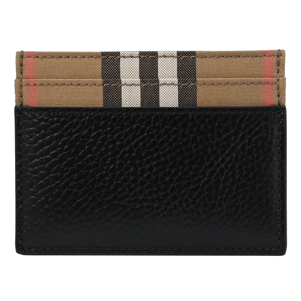 BURBERRY 8084043 SANDON 經典格紋拼接牛皮隨身證件卡夾.黑