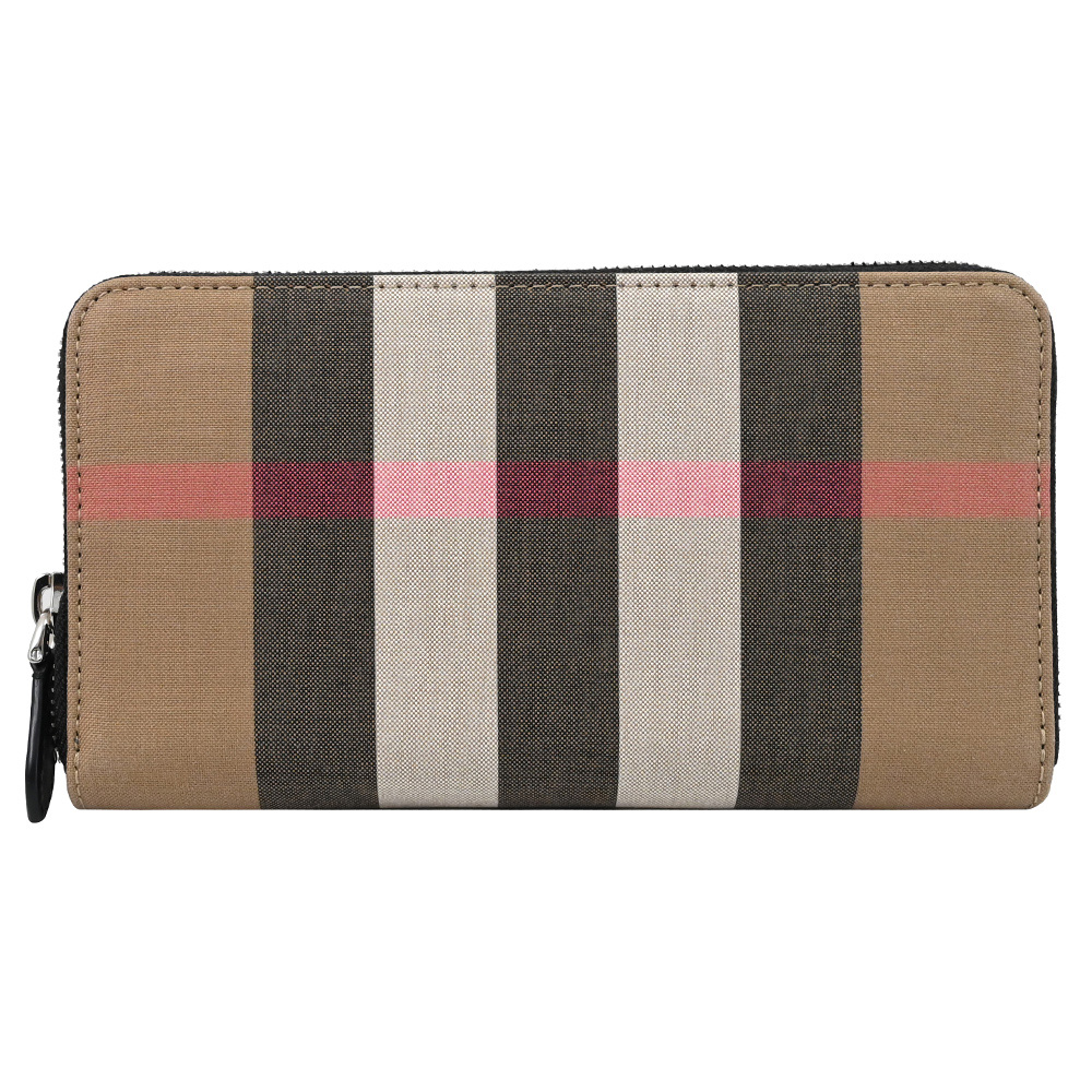 BURBERRY 8084560 英式格紋帆布經典拉鍊長夾.卡其