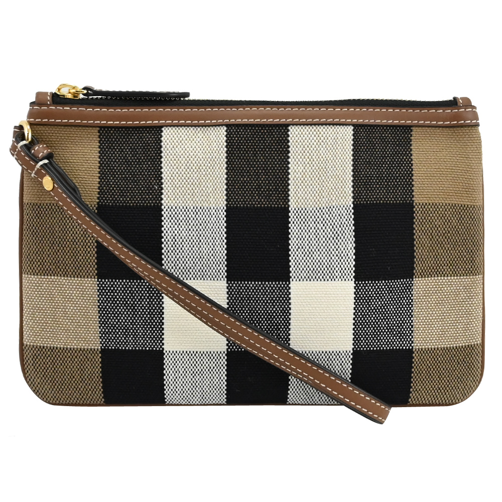 BURBERRY 8084048 NEW PEYTON 經典格紋帆布大手拿包/萬用包.咖