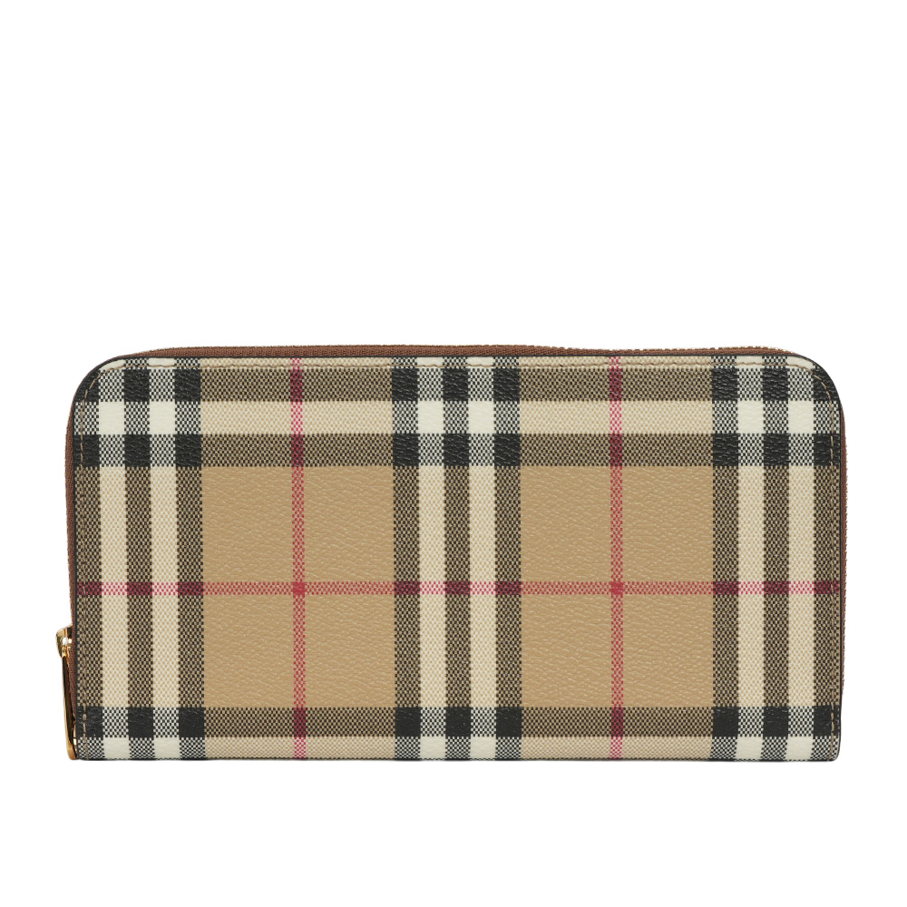 BURBERRY Vintage 格紋皮革ㄇ形拉鍊皮夾(米色/樺木棕色) 8094438 A9534