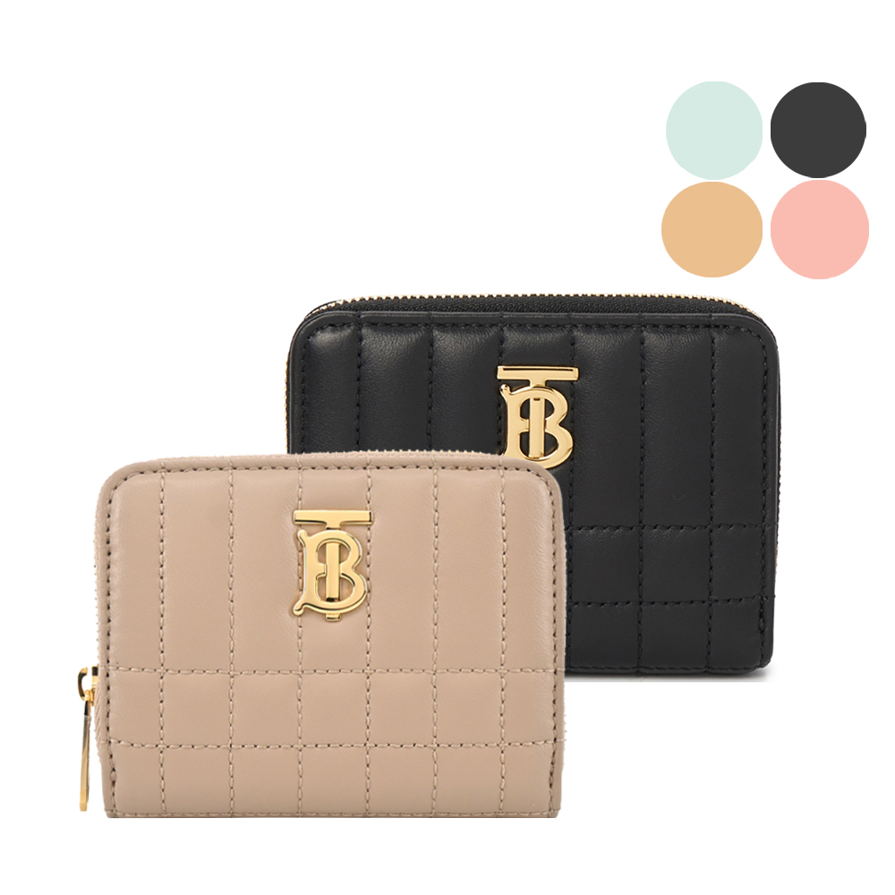 BURBERRY Lola TB LOGO格紋絎縫羔羊拉鍊零錢包(任選)