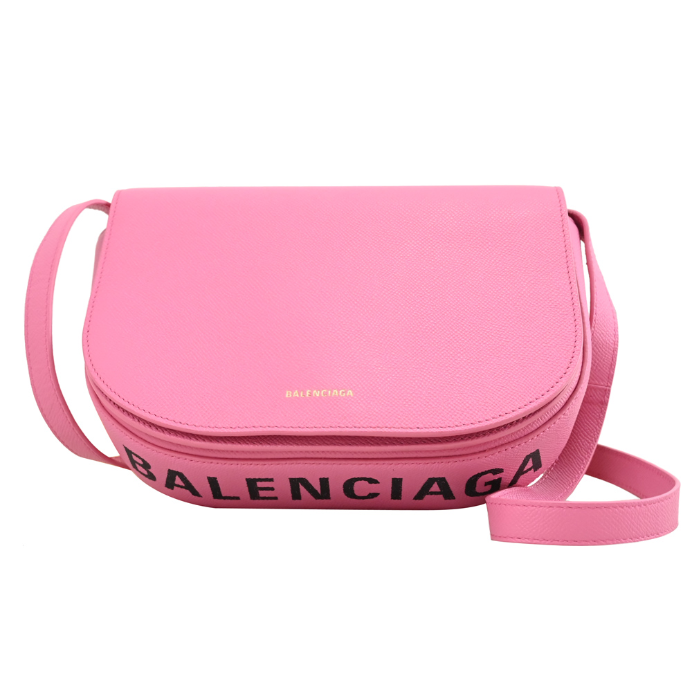 BALENCIAGA 巴黎世家 542207 VILLE 字母LOGO粒紋小牛皮斜揹包.亮粉