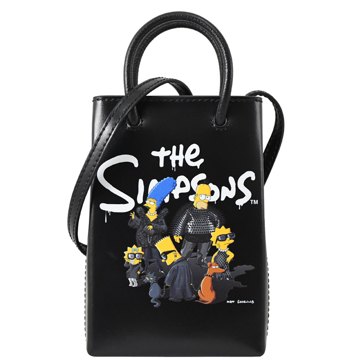 BALENCIAGA 巴黎世家 593826 The Simpsons聯名兩用迷你紙袋包.黑