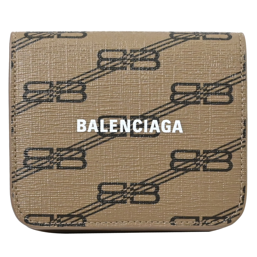 BALENCIAGA 巴黎世家 594216 品牌印花扣式零錢中短夾.淺棕