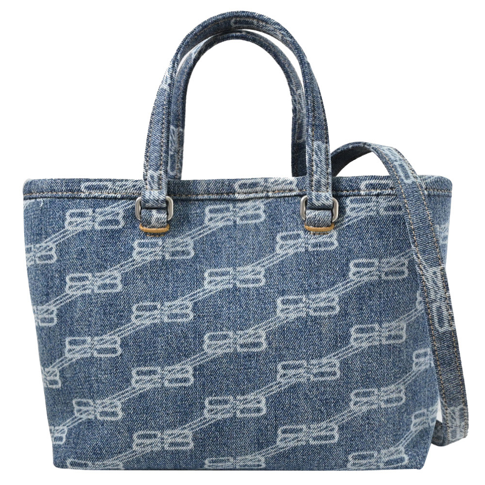 BALENCIAGA 巴黎世家 702699 品牌滿版緹花布手提兩用包.藍