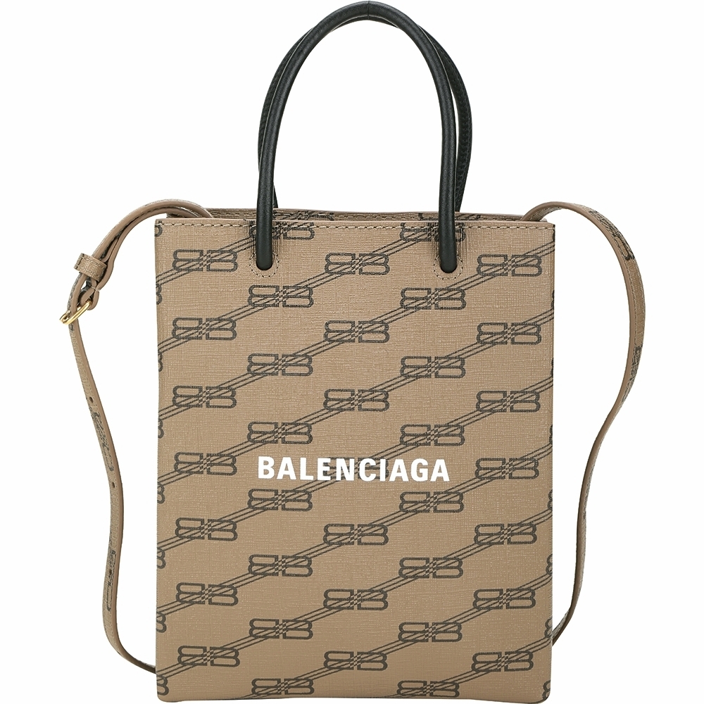 BALENCIAGA BB Monogram 印花塗層帆布手提/斜背紙袋包(卡其棕)