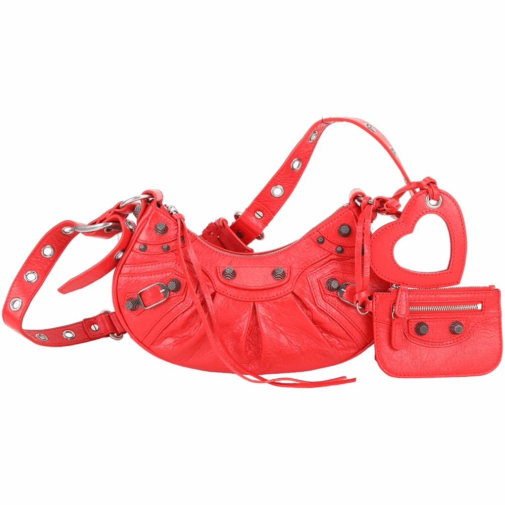 BALENCIAGA Le Cagole XS 鞣製小羊皮肩/斜背可頌包(紅色)
