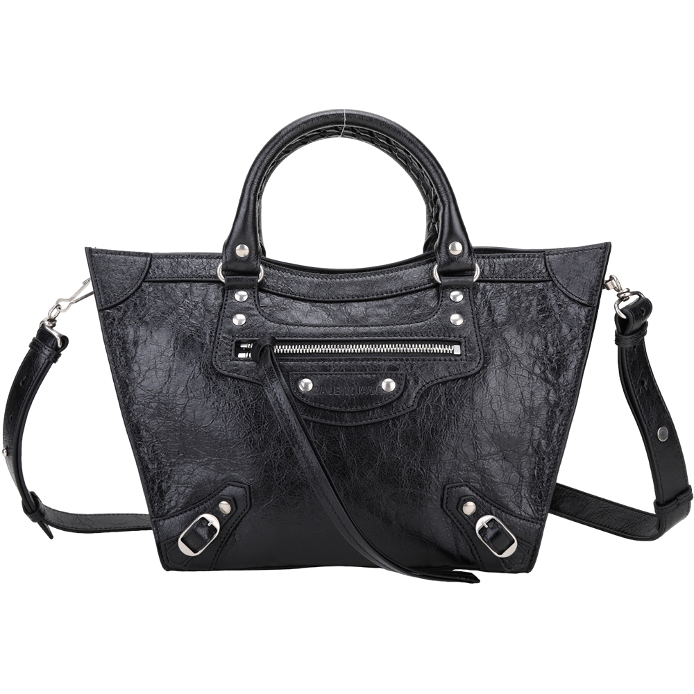 BALENCIAGA Neo Classic Upside Down 中型 鞣製小羊皮手提/斜揹包(黑色)