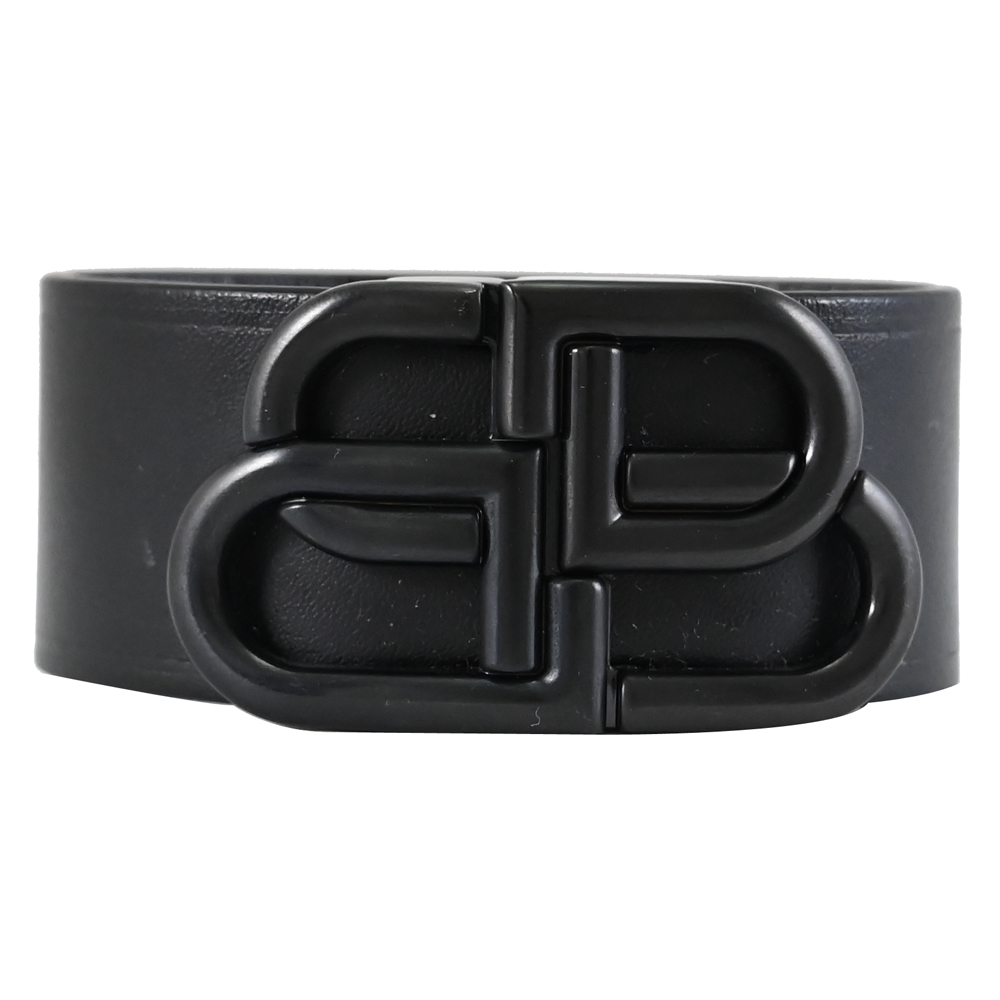 BALENCIAGA 巴黎世家 596175 經典LOGO釦飾寬版牛皮手環.黑