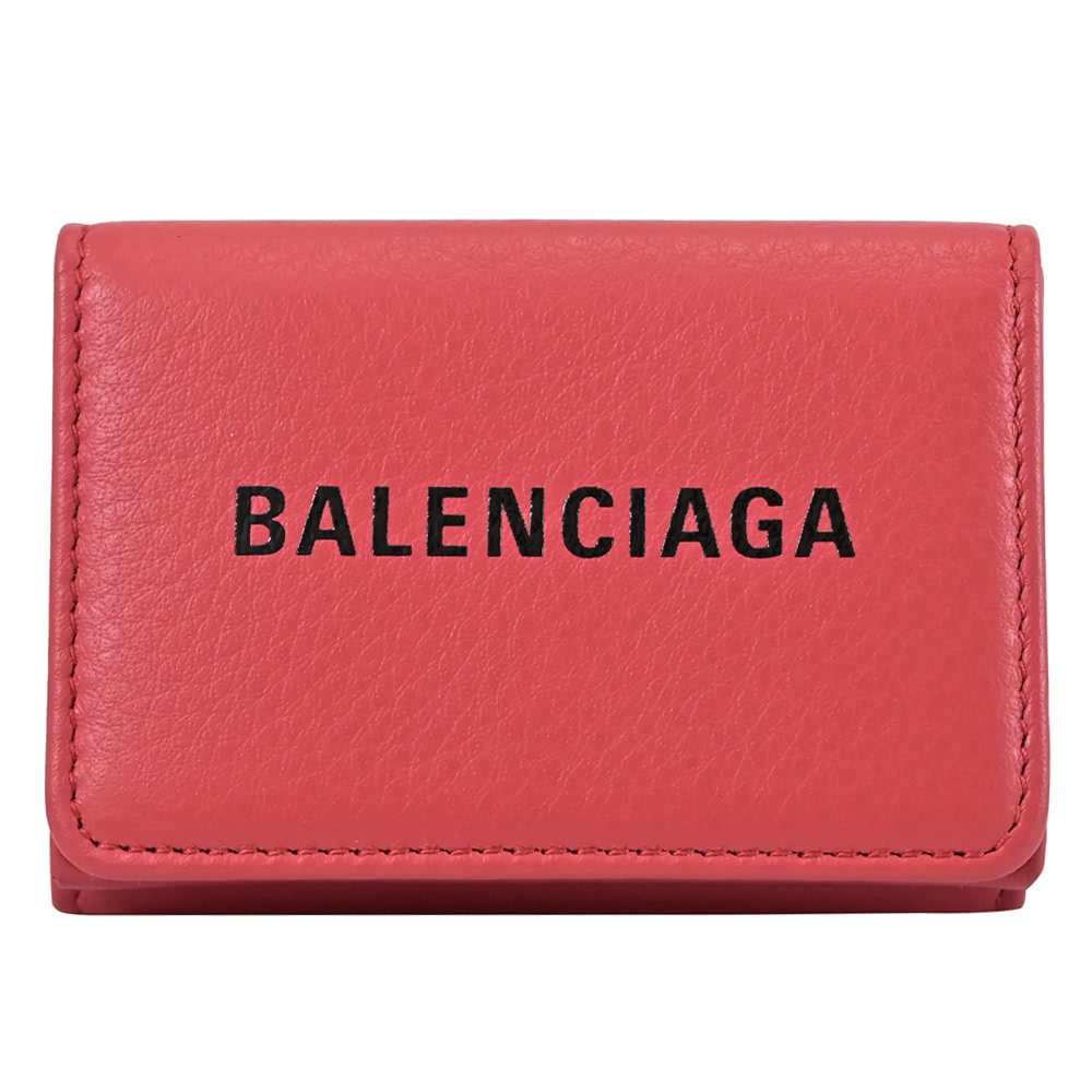 BALENCIAGA 巴黎世家 551921 燙印LOGO小牛皮三折小短夾.紅