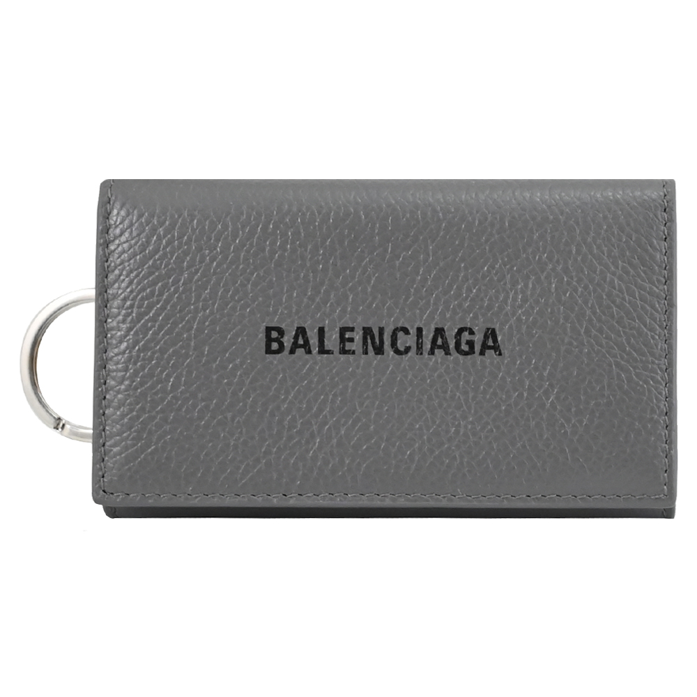 BALENCIAGA 巴黎世家 640537 經典荔枝牛皮釦式卡片鑰匙包.灰