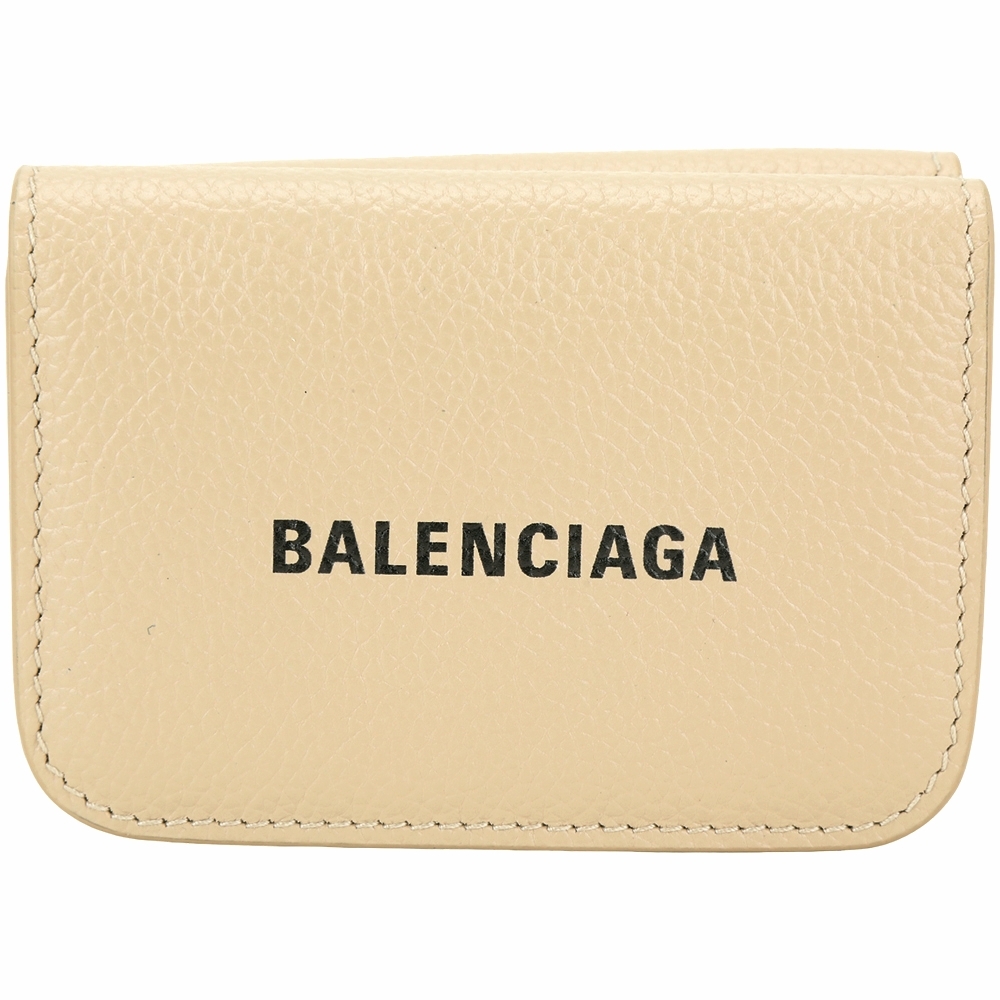 BALENCIAGA 巴黎世家 品牌字母壓紋牛皮迷你三折短夾(奶茶色)