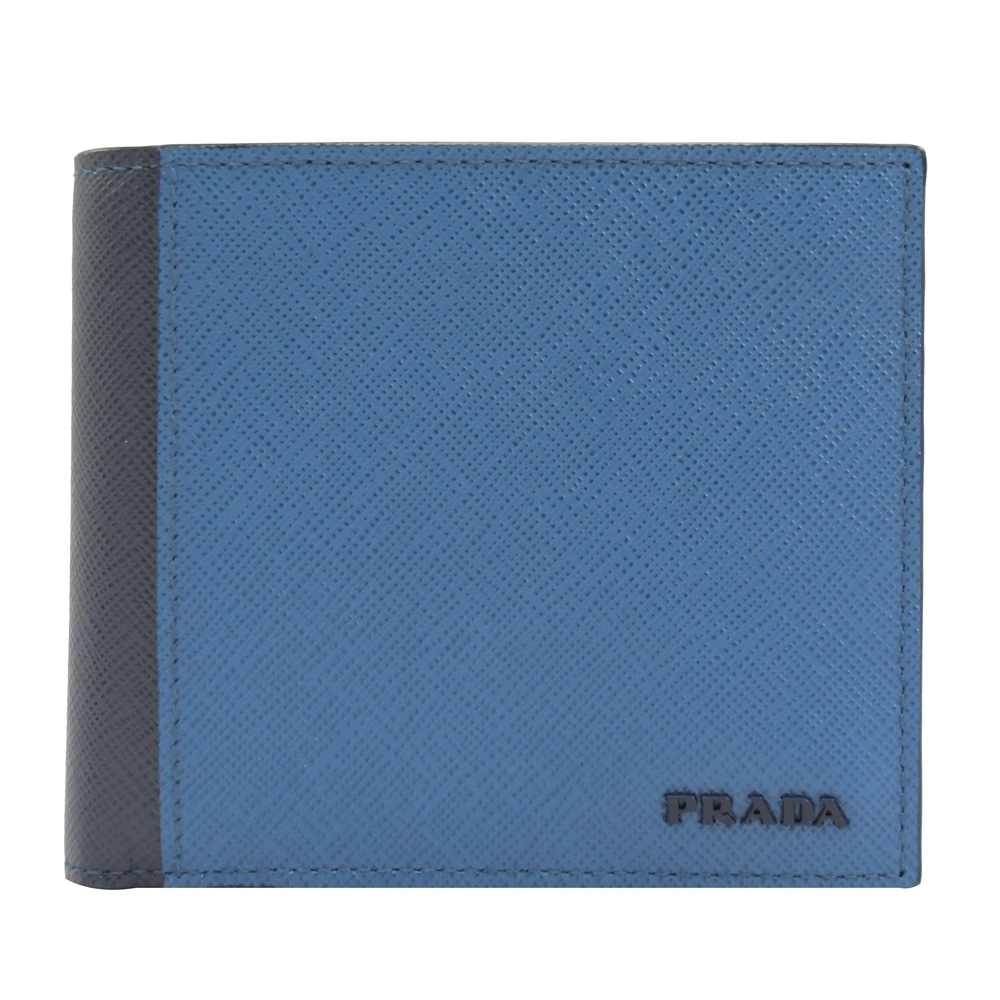 PRADA 2MO233 SAFFIANO 粒面五卡雙折短夾.藍/黑