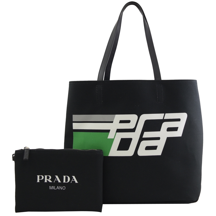 PRADA 2VG043 品牌LOGO印花肩背托特包.黑