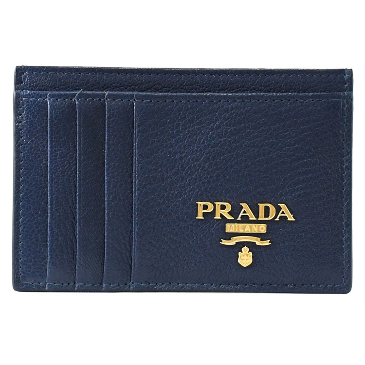 PRADA 1MC053 浮雕LOGO山羊皮8卡隨身卡夾.墨水藍