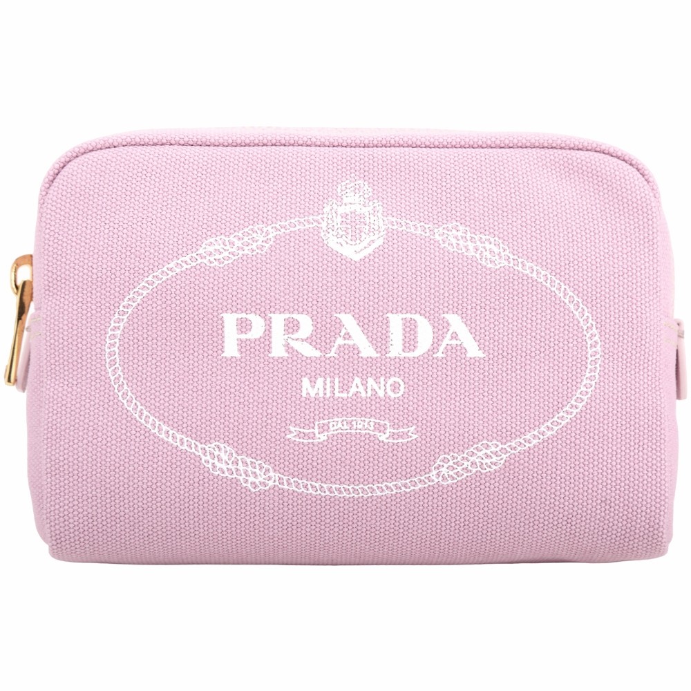 PRADA Canvas 徽標印花條紋襯裡帆布化妝包(粉紫色)