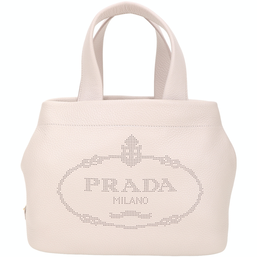 PRADA Vitello Daino 洞洞標誌荔枝紋牛皮肩背托特包(粉裸色)