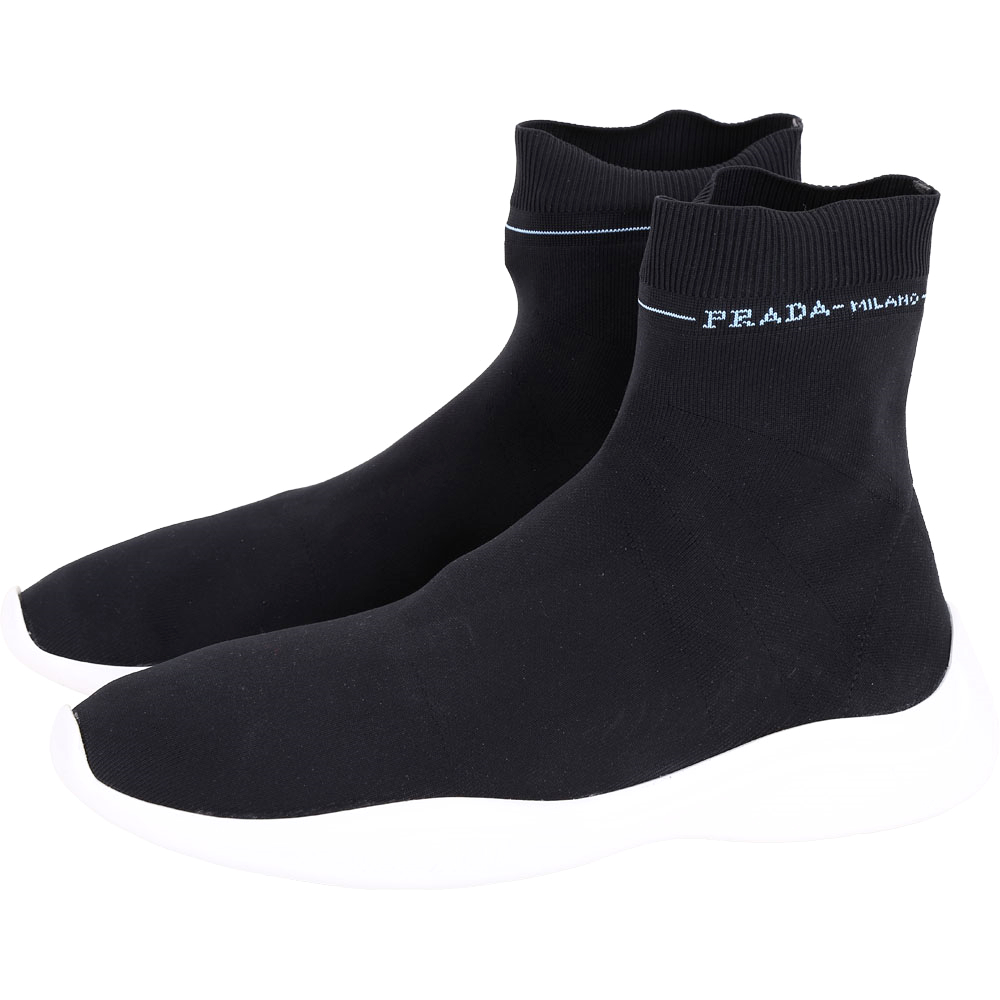 PRADA Etiquette 標籤彈性面料襪套運動鞋(女款/黑色)