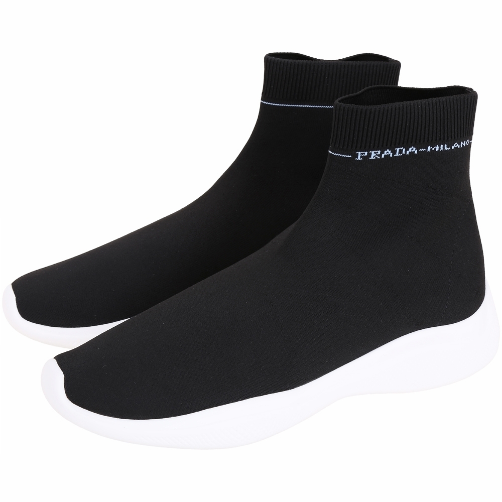PRADA Etiquette 標籤彈性面料襪套運動鞋(男款/黑色)