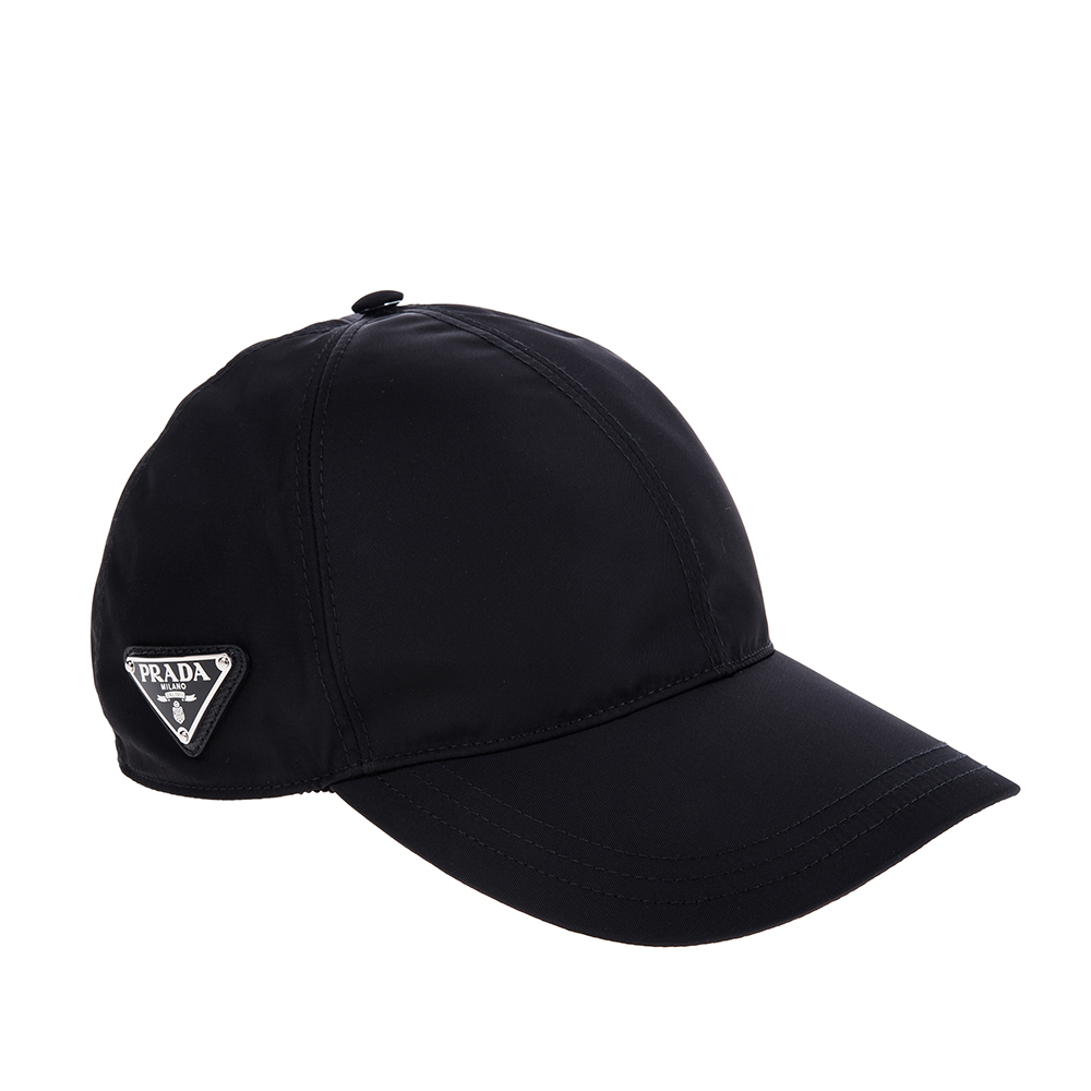PRADA 經典TESSUTO三角形側邊LOGO棒球帽 (黑色)