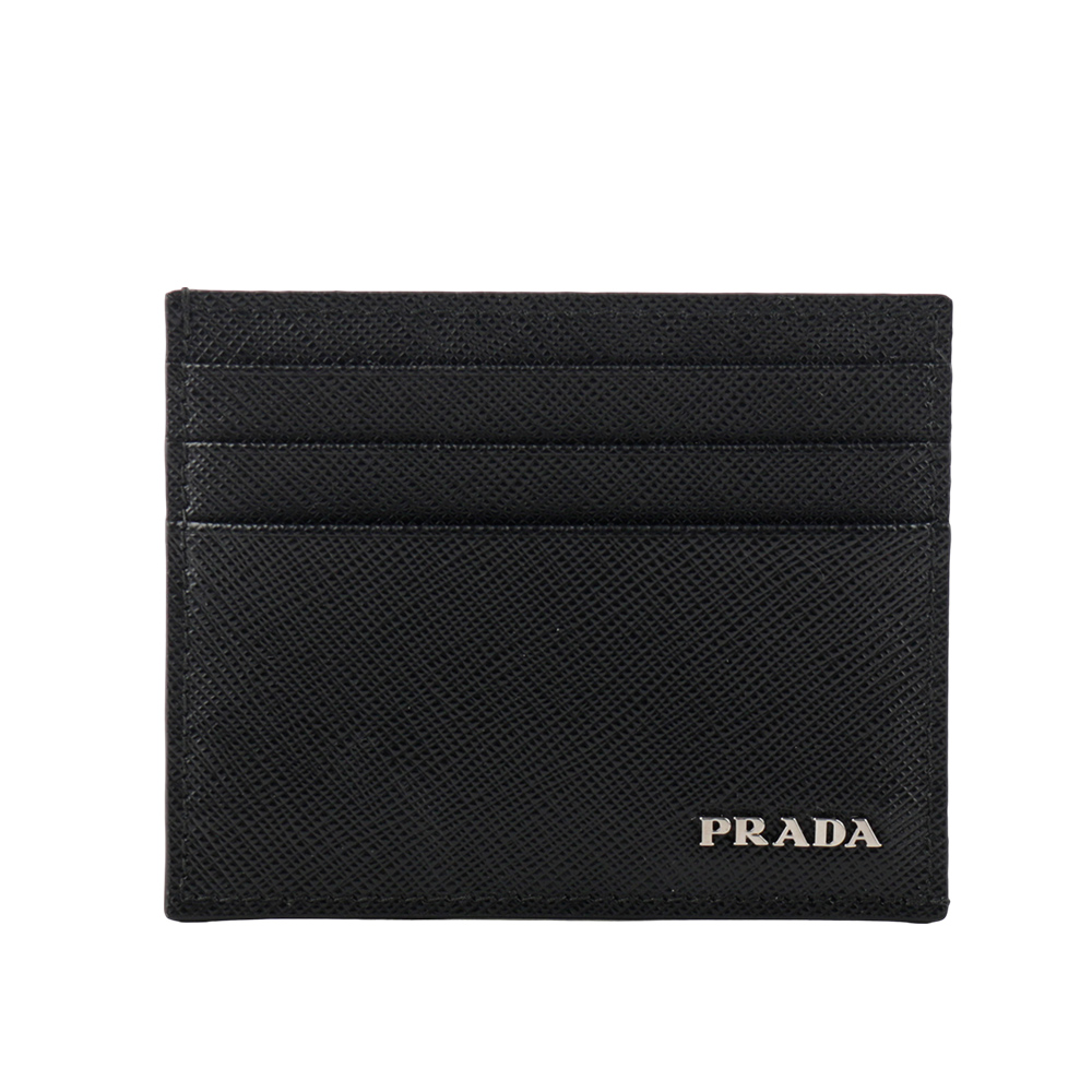 PRADA 銀字Logo 防刮皮革卡片/名片夾(黑色) 2MC223 PN9 F0002