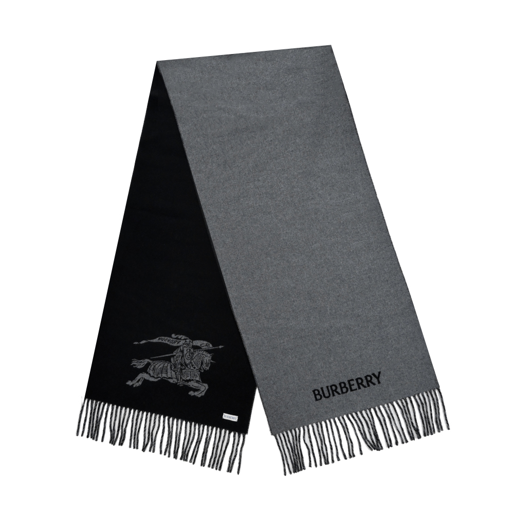 BURBERRY經典LOGO雙面兩用羊絨圍巾(灰色 )