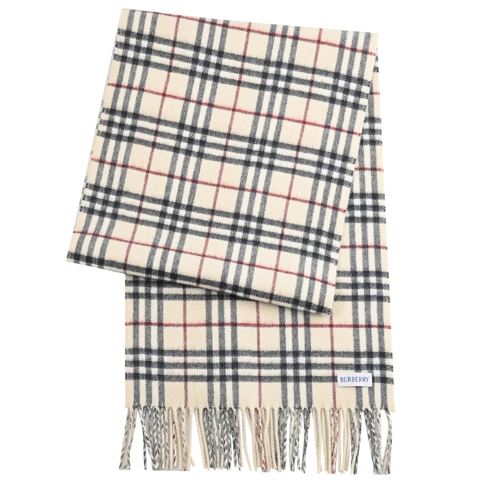 BURBERRY 8073525 英式格紋雙面羊毛圍巾/披肩.米白
