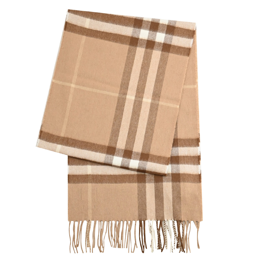 BURBERRY 8016399 經典格紋雙面羊毛圍巾/披肩.卡其