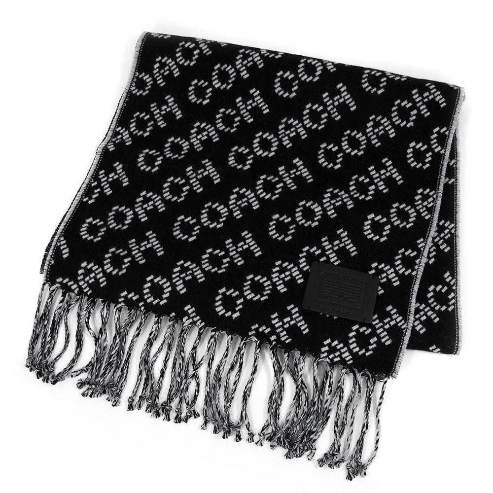 COACH 品牌字母LOGO黑灰雙色羊毛雙面圍巾(128 x 31cm)