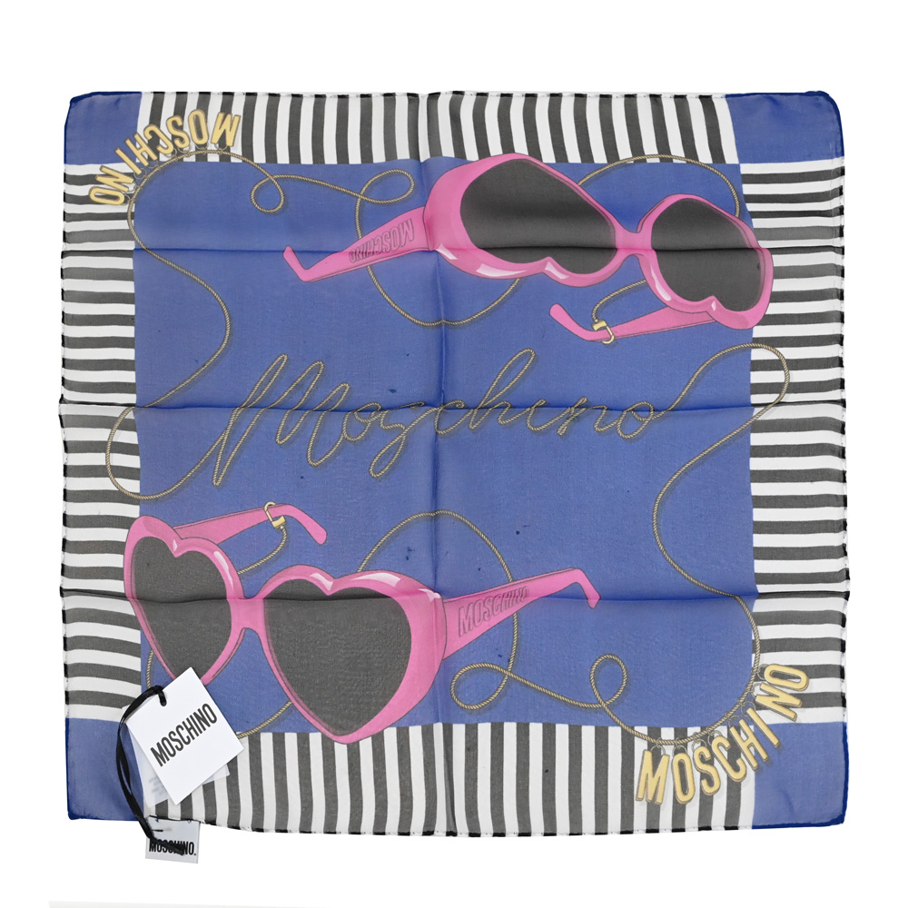 MOSCHINO 03347 M3038 品牌墨鏡圖案方型小絲巾.藍