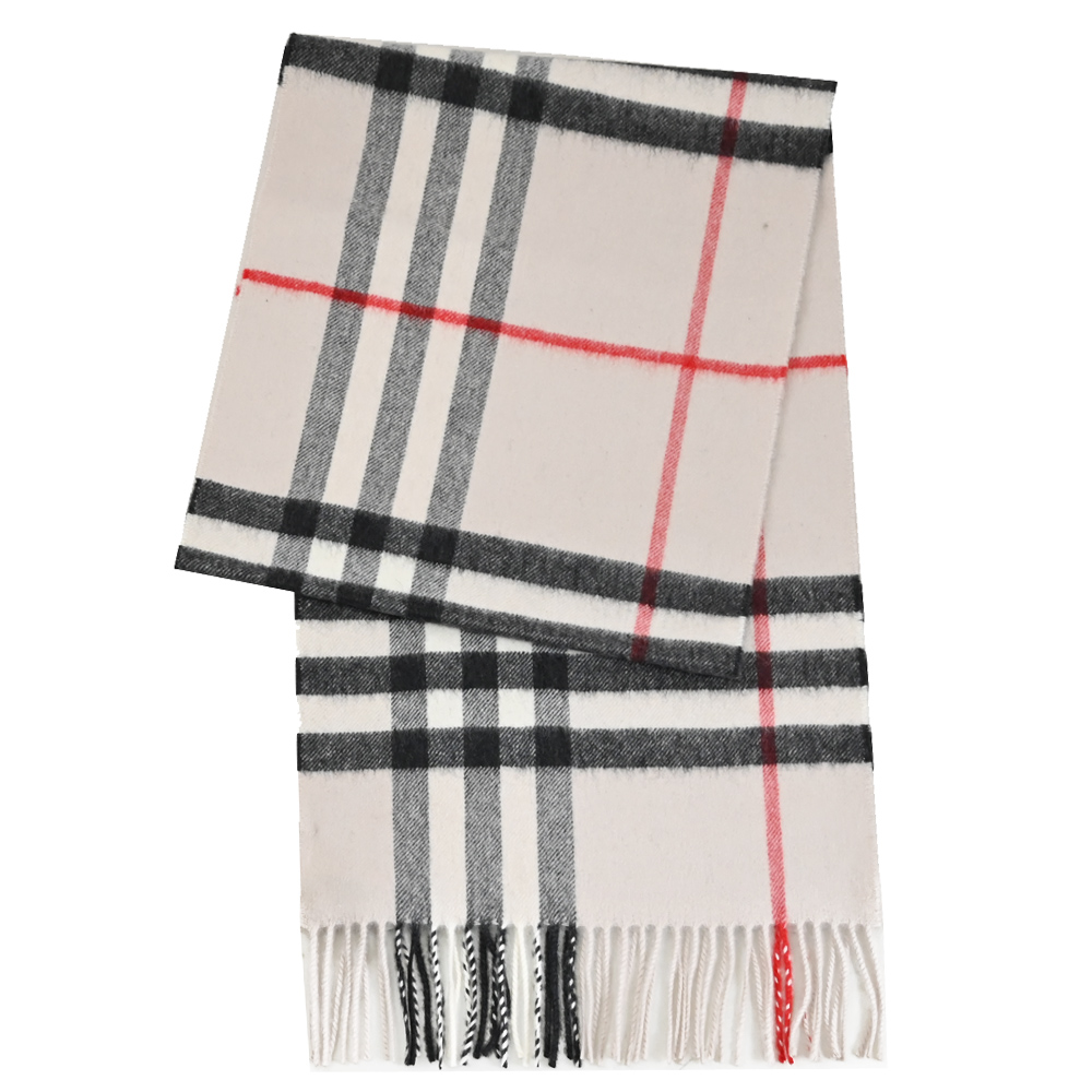 BURBERRY 8015533 經典格紋喀什米爾羊毛圍巾.淺灰