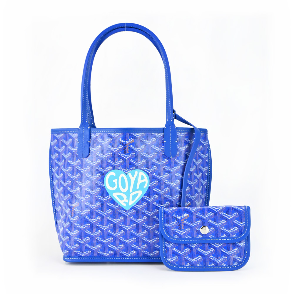 GOYARD 心形印記LOGO雙面購物包-迷你/天藍