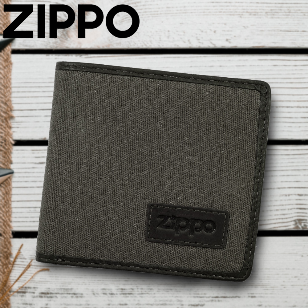 ZIPPO 皮革帆布雙折皮夾