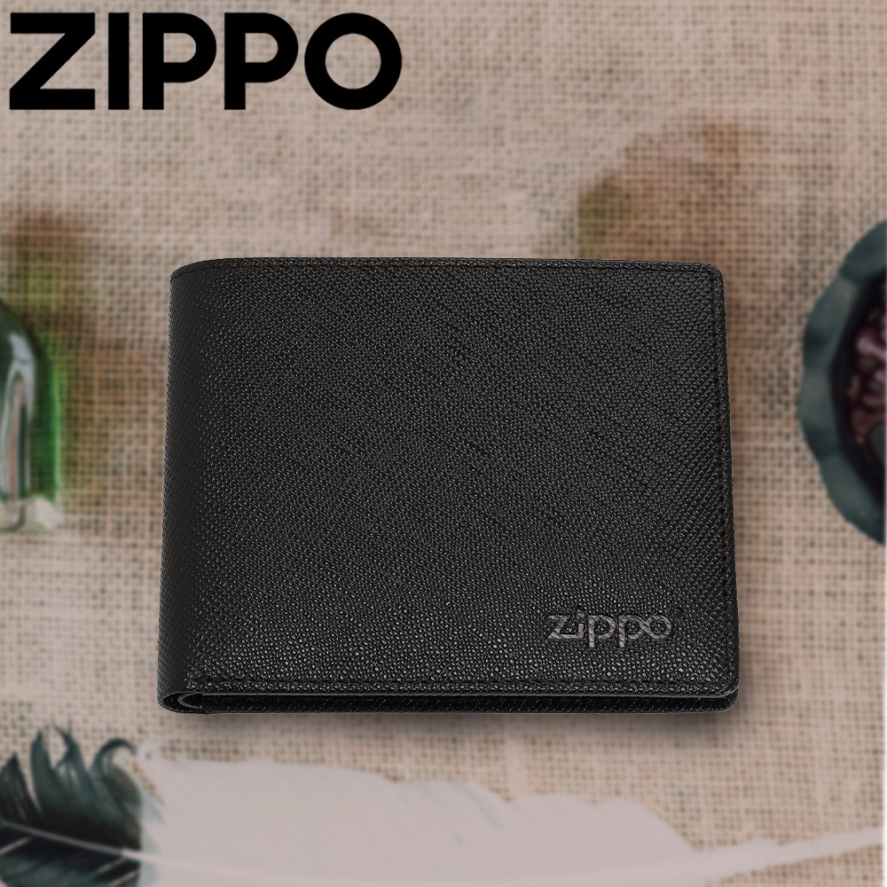 ZIPPO 黑色十字壓紋雙折皮夾(常規款)