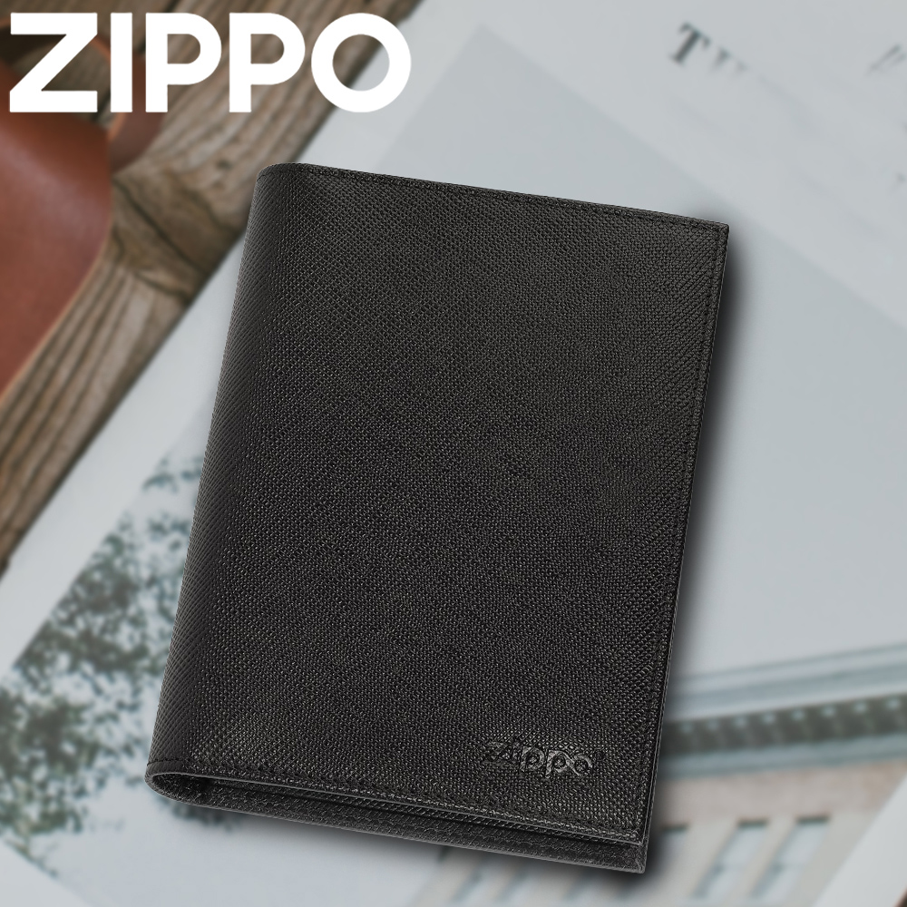 ZIPPO 黑色十字壓紋三折皮夾(直立長款)