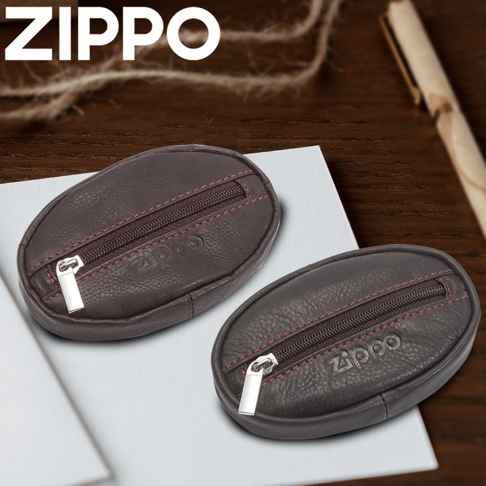 ZIPPO 咖啡色/棕色牛皮零錢包