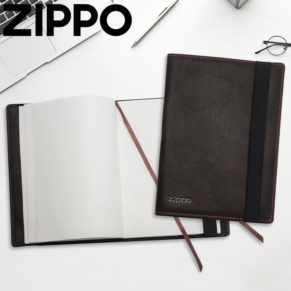 ZIPPO 咖啡色皮革筆記本-A5