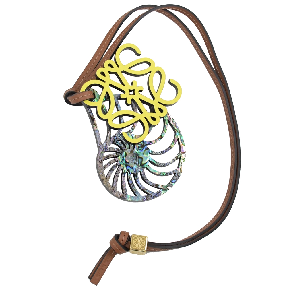 LOEWE 鏤空LOGO海螺造型牛皮鑰匙圈吊飾.黃