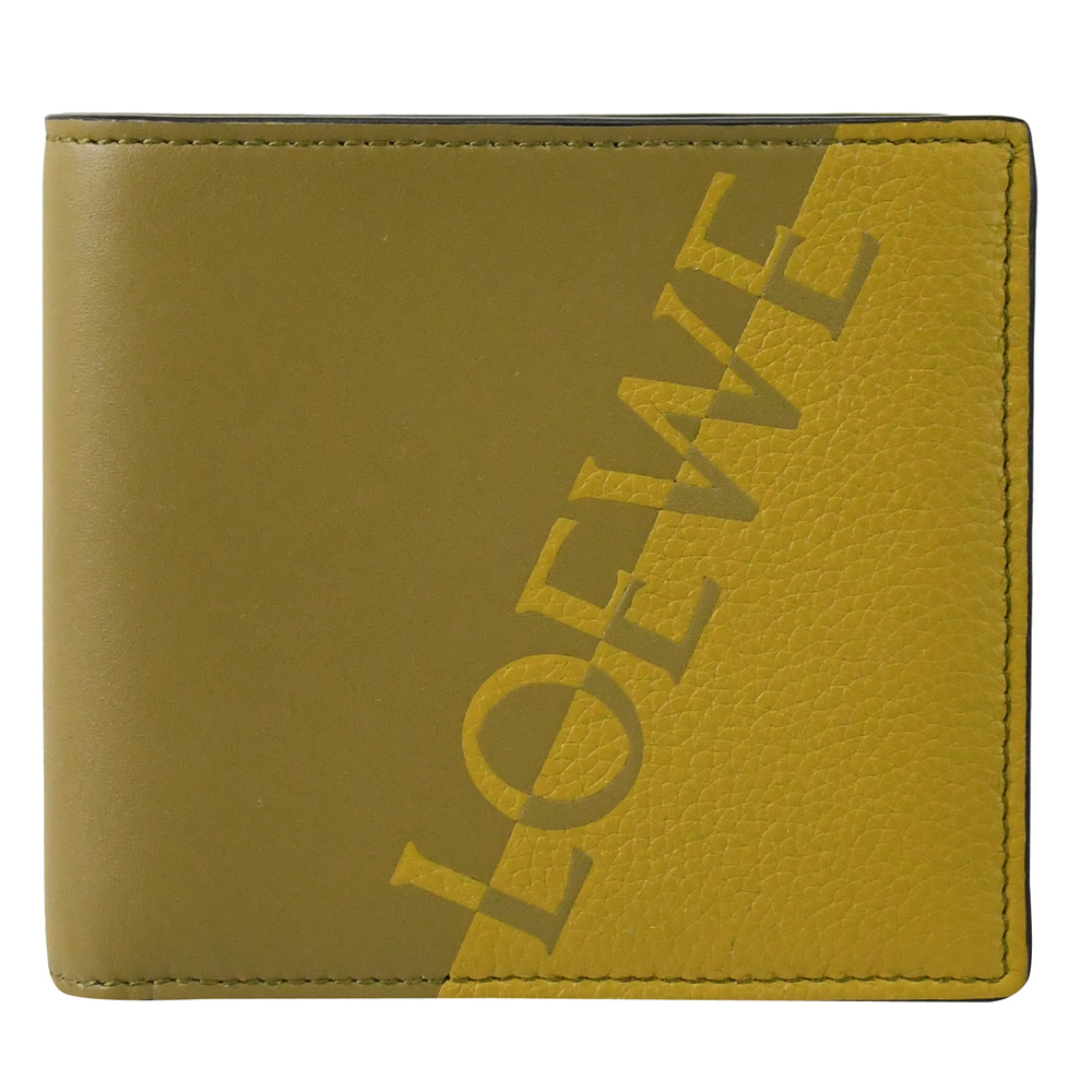 LOEWE 撞色LOGO小牛皮8卡對開短夾.橄欖綠